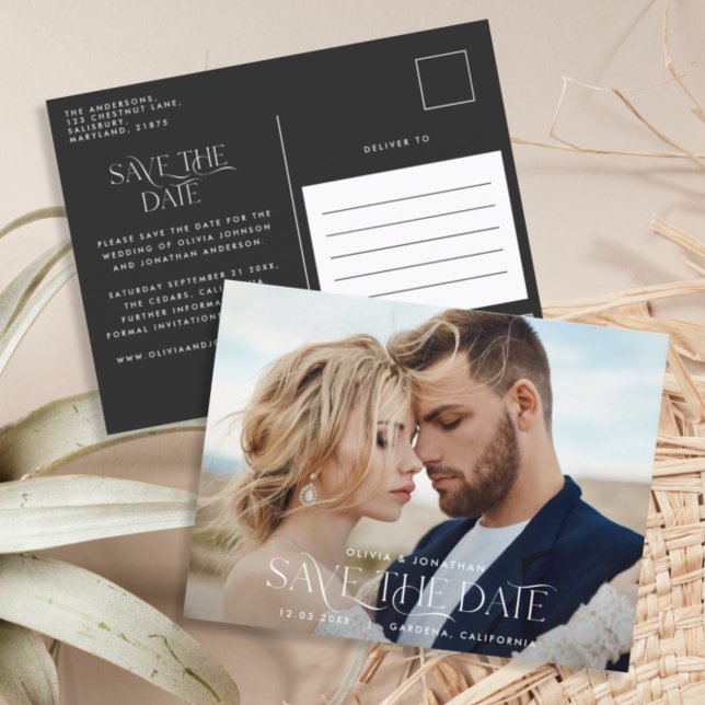 Elegant typography modern wedding landscape photo  postcard (Creator Uploaded)