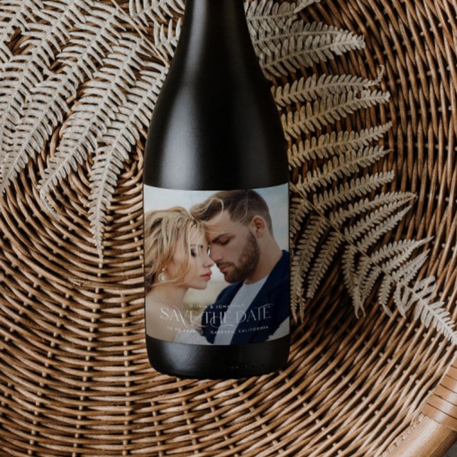 Elegant typography modern wedding landscape photo sparkling wine label (Creator Uploaded)