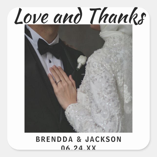 Elegant typography modern wedding landscape photo  square sticker (Front)