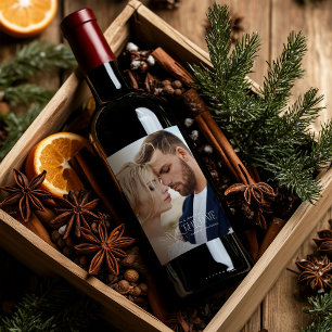 Elegant typography modern wedding landscape photo wine label