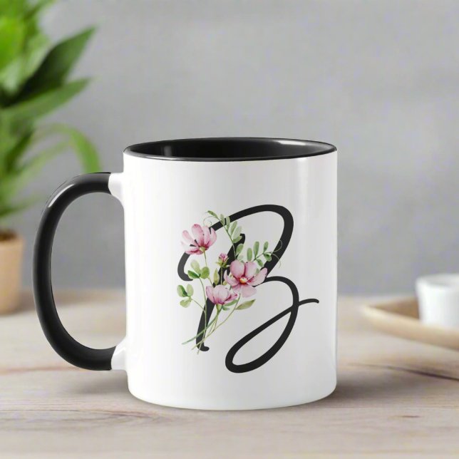 Elegant Typography Monogram Initial B Floral  Mug (Creator Uploaded)