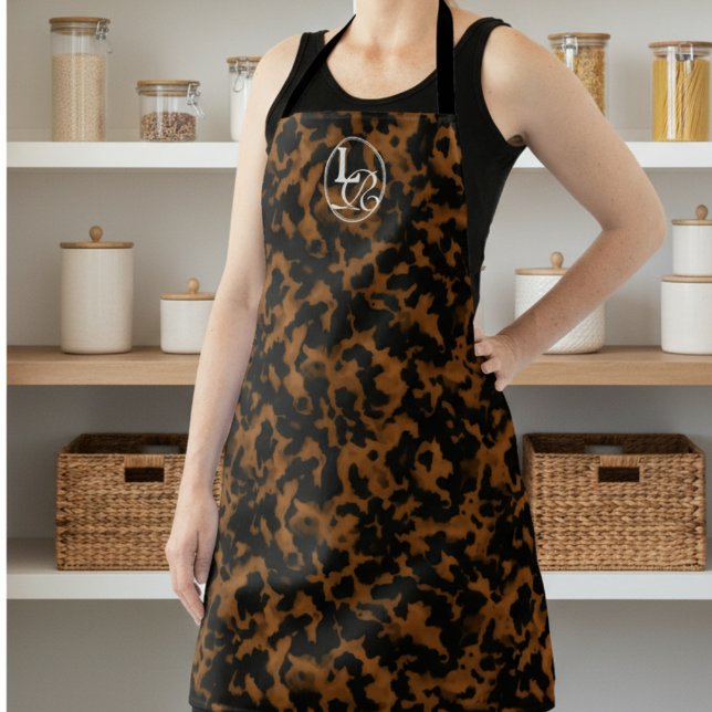 Elegant Typography Monogram Tortoise Shell  Apron (Add a touch of chic charm to your home with this Elegant Typography Monogram Tortoise Shell Apron!)