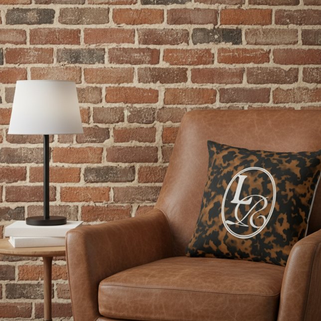 Elegant Typography Monogram Tortoise Shell  Cushion (Add a touch of charm to your home with this Elegant Typography Monogram Tortoise Shell Throw Pillow!)