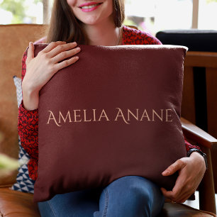 Elegant Typography Name Dark Red Girly  Cushion