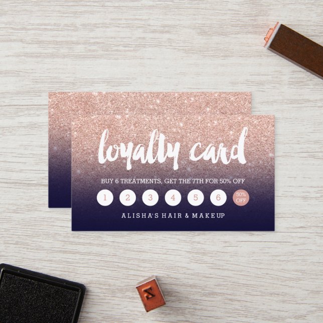 elegant typography navy blue rose gold loyalty (Front/Back In Situ)