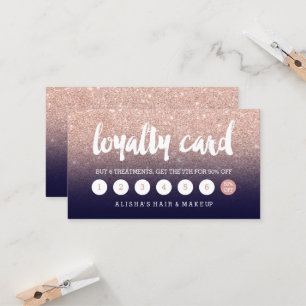 elegant typography navy blue rose gold loyalty card