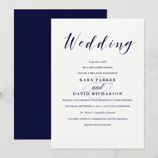 Elegant Typography | Navy Blue Wedding Invitation (Front/Back)