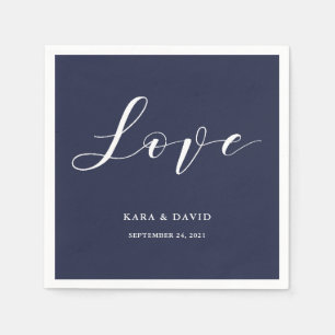 Elegant Typography   Navy Blue Wedding Love Napkin