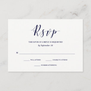 Elegant Typography Navy Blue Wedding RSVP Card