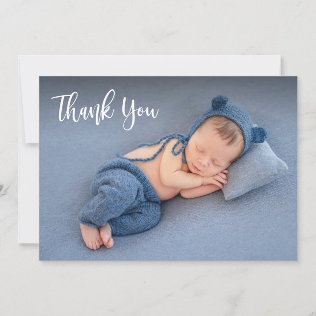 Elegant Typography Newborn Baby Photo Thank You (Front)