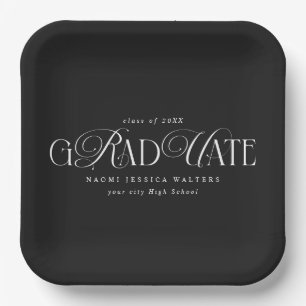 Elegant Typography Old Money Graduation Black Paper Plate