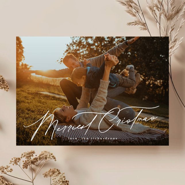 Elegant Typography One Photo Merry Christmas Holiday Card (Creator Uploaded)