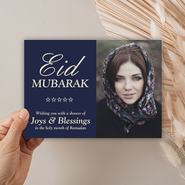 Elegant Typography Personalised Eid Mubarak Photo Holiday Card (Creator Uploaded)