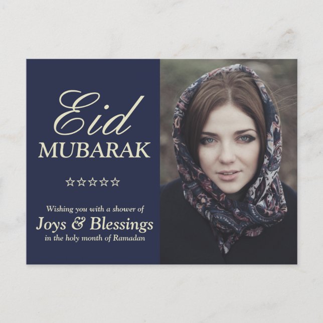 Elegant Typography Personalised Eid Mubarak Photo Postcard (Front)