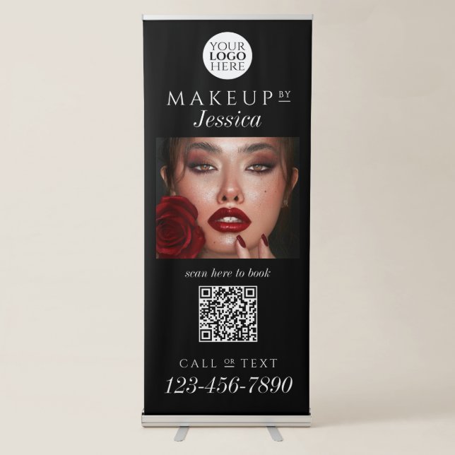 Elegant Typography Photo Black QR Code Logo Makeup Retractable Banner (Front)
