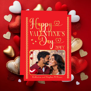 Elegant Typography Photo Happy Valentine's Day Foil Holiday Card