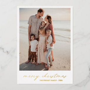 Elegant Typography Photo Modern Christmas Foil Holiday Card