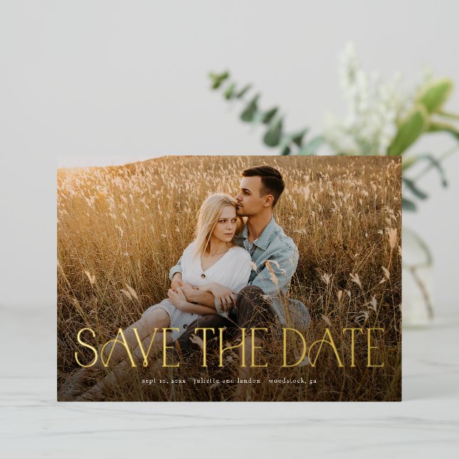 Elegant Typography Photo Wedding Save The Date (Standing Front)