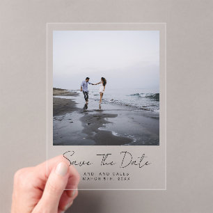 Elegant Typography Photo Wedding Save The Date Acrylic Invitations