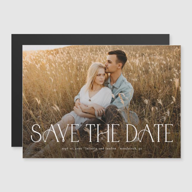 Elegant Typography Photo Wedding Save The Date Magnetic Invitation (Front/Back)