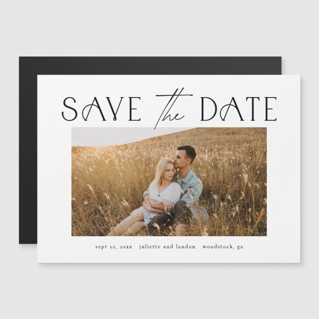 Elegant Typography Photo Wedding Save The Date Magnetic Invitation (Front/Back)