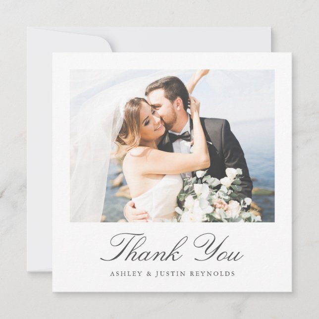 Elegant Typography Photo Wedding Thank You Card (Front)