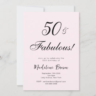 Elegant Typography Pink Black 50th Birthday Invitation