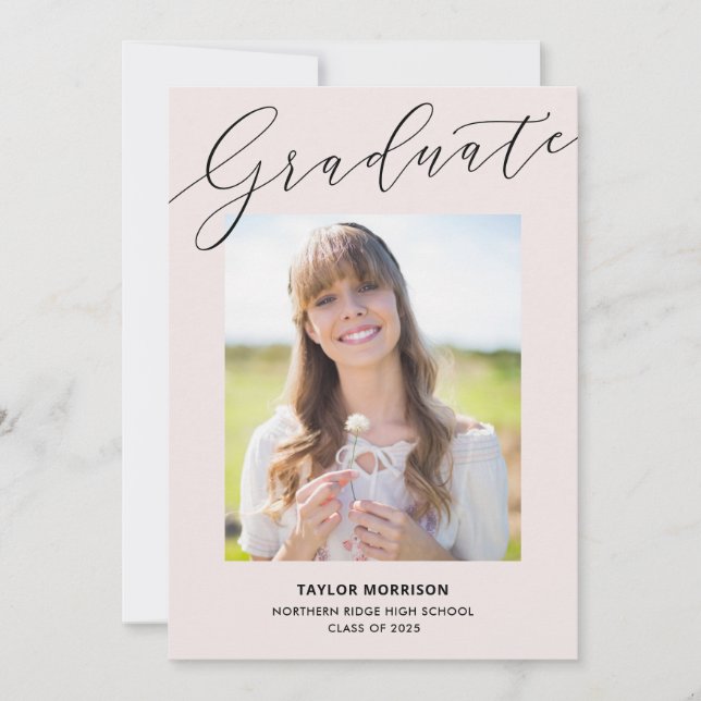 Elegant Typography Pink & Black Graduation Party Invitation (Front)