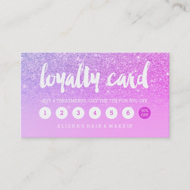 elegant typography pink glitter loyalty card (Front)