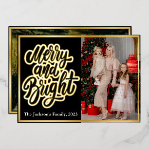 Elegant Typography Plaid Merry Christmas 2 Photo Foil Holiday Card