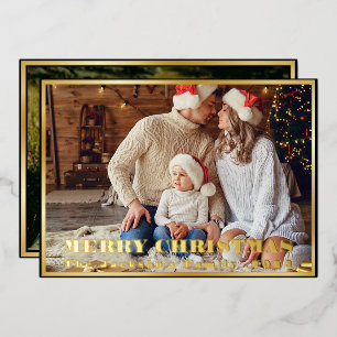 Elegant Typography Plaid Merry Christmas 2 Photo Foil Holiday Card