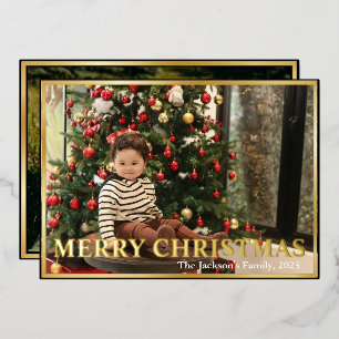 Elegant Typography Plaid Merry Christmas 2 Photo Foil Holiday Card