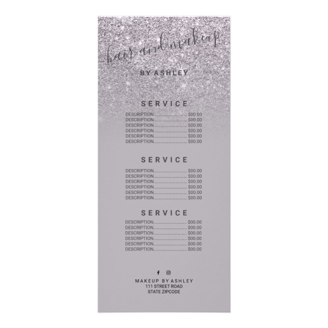 elegant typography purple glitter lavender ombre rack card (Front)