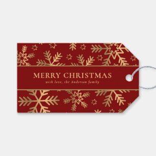 Elegant Typography Red Gold Christmas Snowflakes Gift Tags
