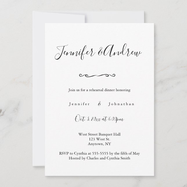 Elegant typography rehearsal dinner invitations (Front)