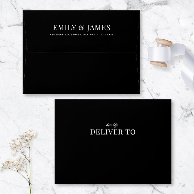 Elegant Typography Return Address Wedding Black Envelope (Creator Uploaded)