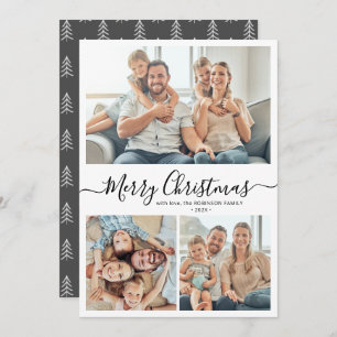 Elegant Typography Rustic 3 Multi Photo Christmas Holiday Card