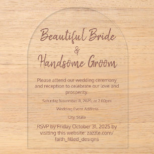 Elegant Typography Rustic Burgundy Clear Wedding Acrylic Invitations