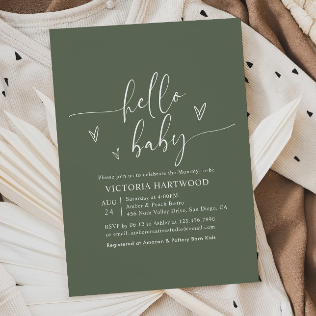 Elegant Typography Sage Green Baby Shower Invitation (Creator Uploaded)