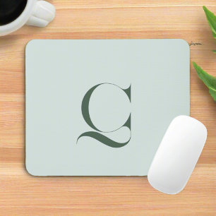 Elegant Typography Sage Green Monogram Initial  Mouse Mat