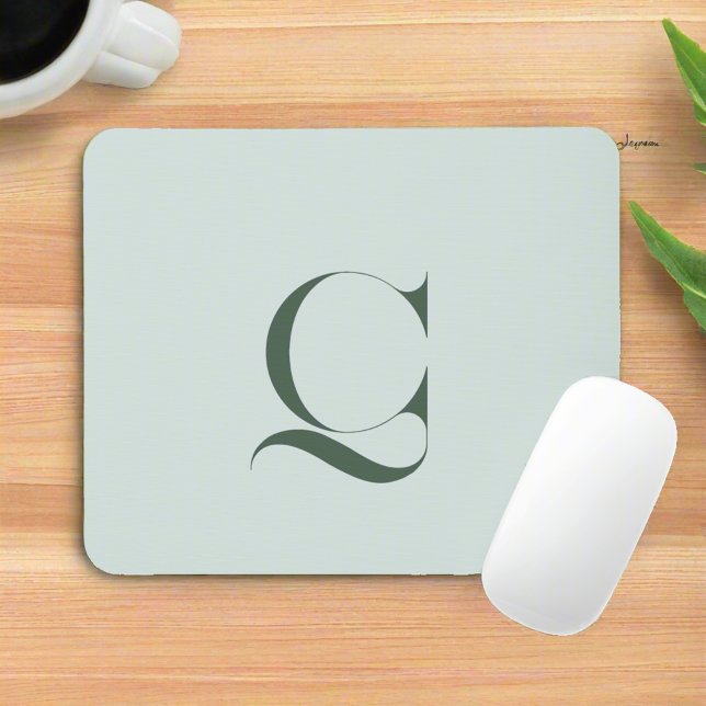 Elegant Typography Sage Green Monogram Initial  Mouse Mat (Creator Uploaded)