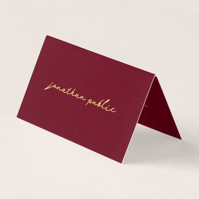 Elegant Typography Script Red Gold Template Folded Business Card (Front)