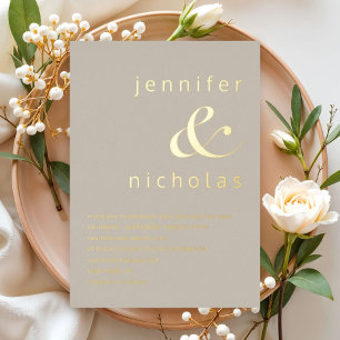 Elegant Typography Taupe Beige Wedding Gold 