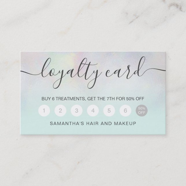 elegant typography teal pearl nacre ombre loyalty card (Front)