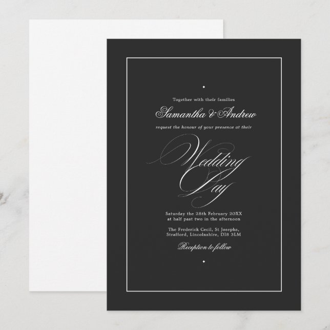 Elegant Typography Timeless Black & White Wedding Invitation (Front/Back)