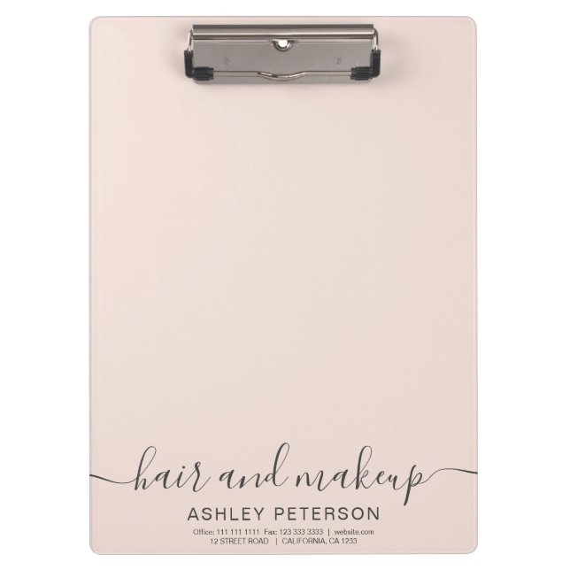 elegant typography trendy blush pink hair makeup clipboard (Front)