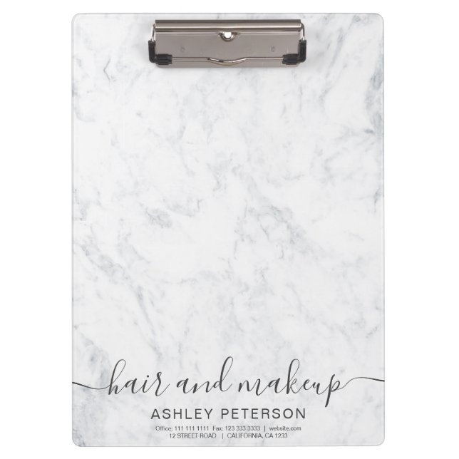elegant typography trendy white marble hair makeup clipboard (Front)