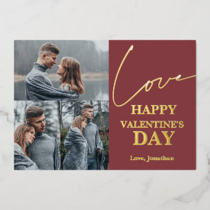 Elegant Typography Valentines day couple 3 photo Foil Holiday Card
