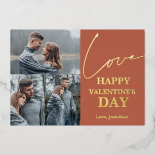 Elegant Typography Valentines day couple 3 photo Foil Holiday Card