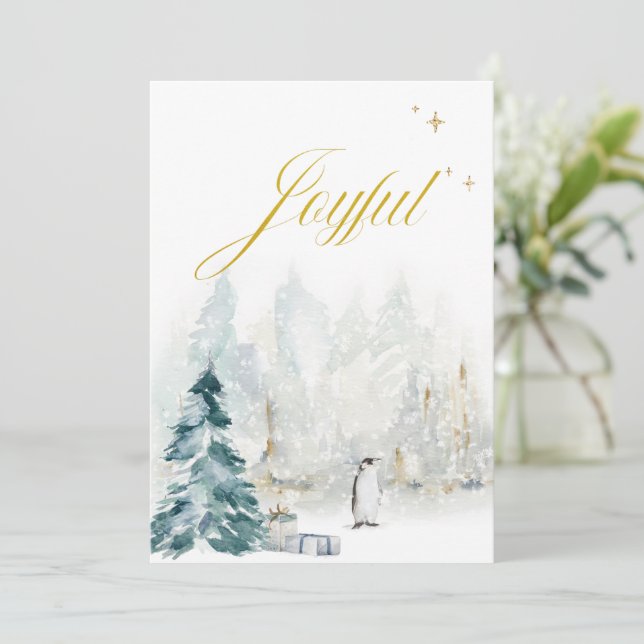 Elegant Typography Watercolor Gold Foliage Snow (Standing Front)